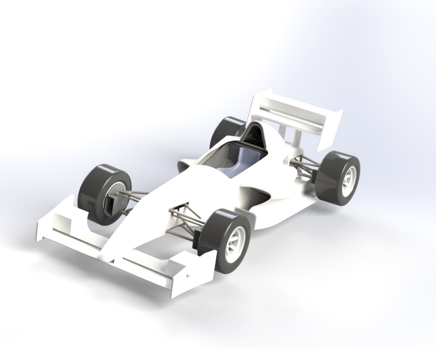 Single-seat car with small parts of the front and rear wing profiles turned to face the airflow